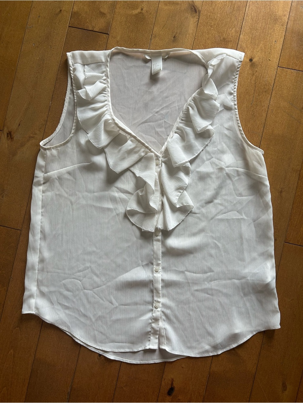 H&M Cream Ruffle V-Neck Sleeveless Blouse